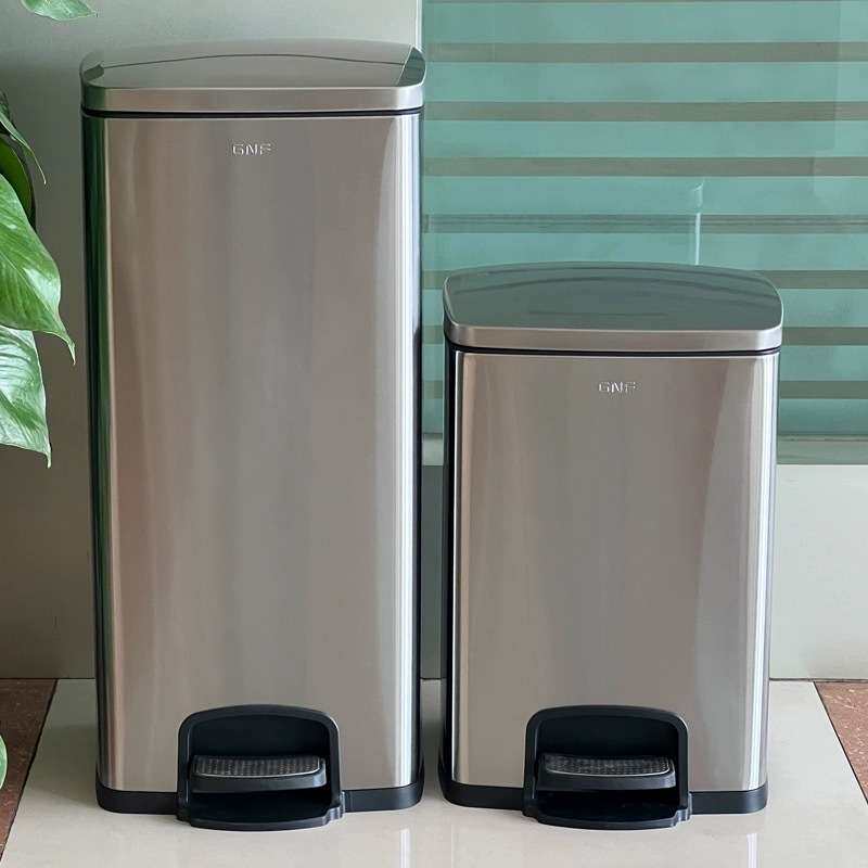 不锈钢酒店垃圾桶家用缓脚踏降垃圾筒客厅圆形收纳桶带盖家用商用