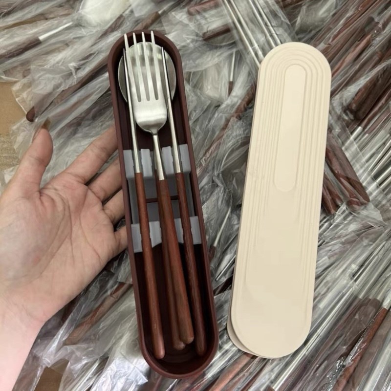 一诺厨房304便携式便当不锈钢筷子勺子套装高端家用鸡翅木餐具图片