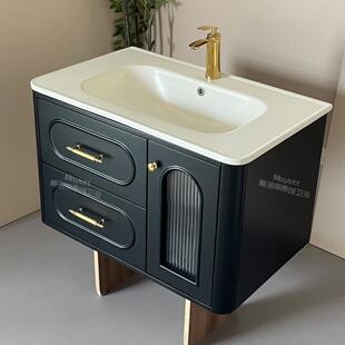 法式复古风橡木烤漆浴室柜组合卫生间可丽耐一体盆陶瓷洗漱台脸盆