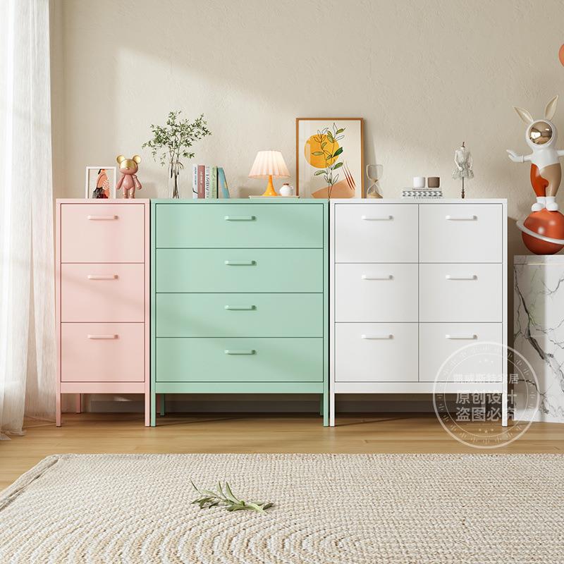 奶油风钢制斗柜客厅靠墙铁艺储物柜简约现代厨房卧室抽屉式收纳g&