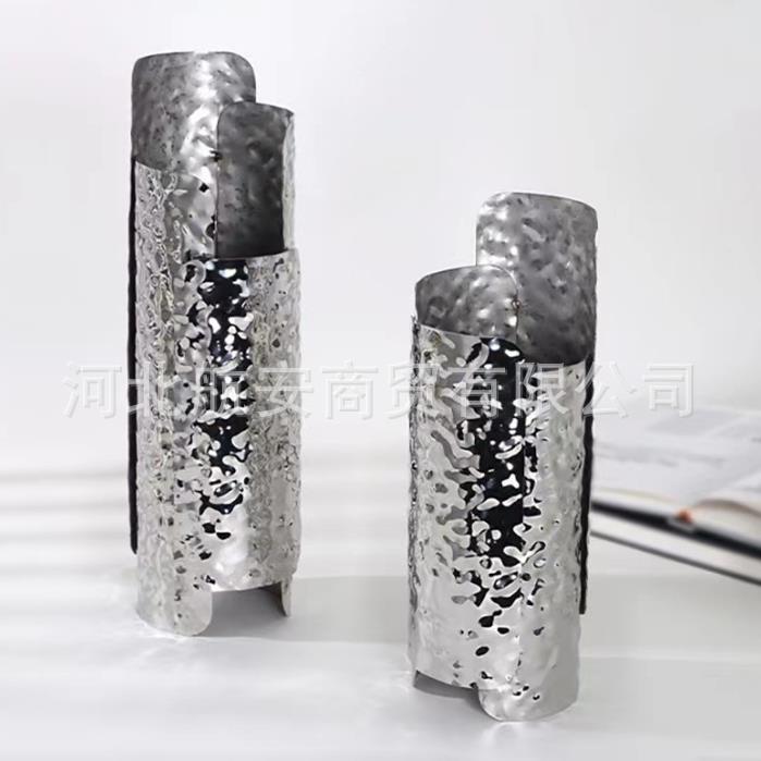 现代简约创意不锈钢花器花瓶花插样板房售楼处桌面软装饰品工艺品