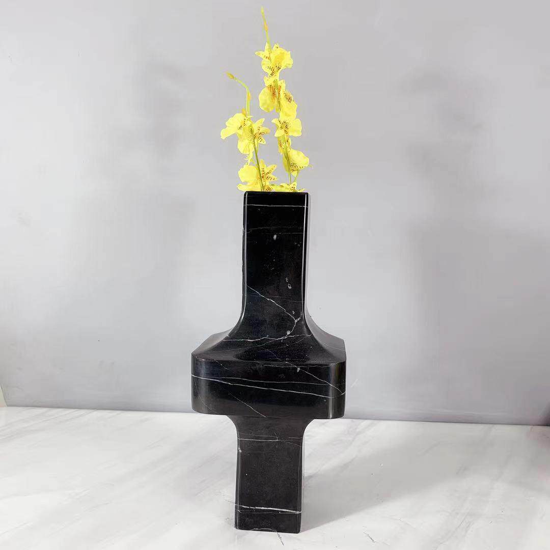 现代简约样板间黑白色大理石花器 售楼处玄关餐厅客厅摆件