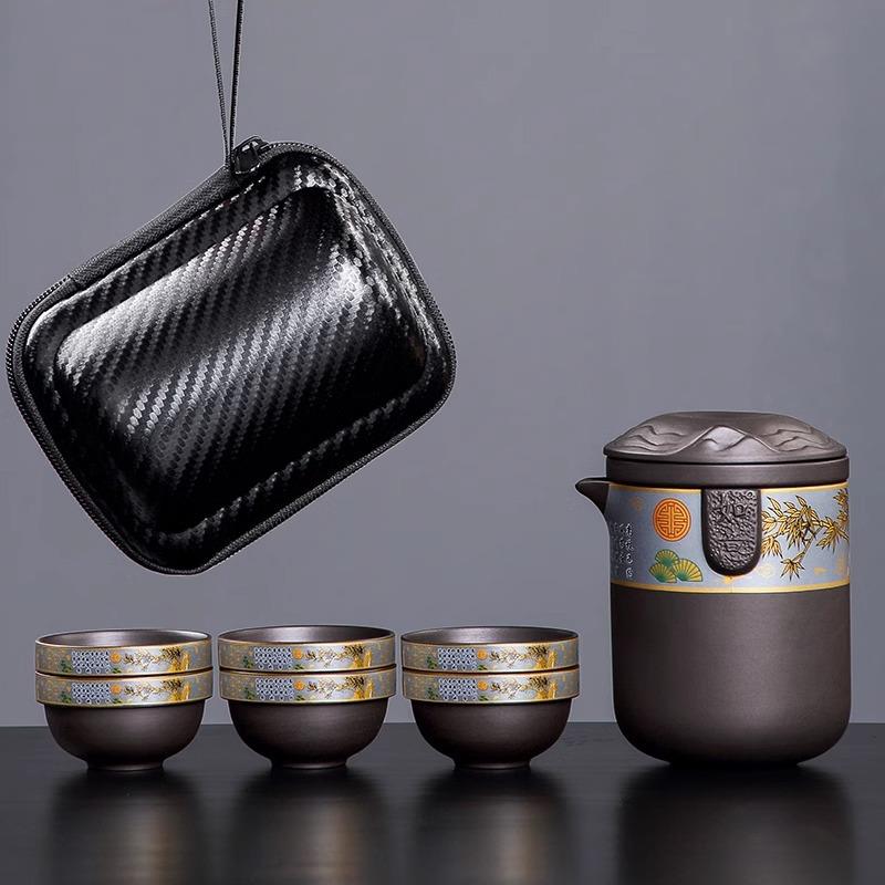 紫砂高端旅行茶具套装便携式快客杯个人专用户外露营功夫泡茶茶杯