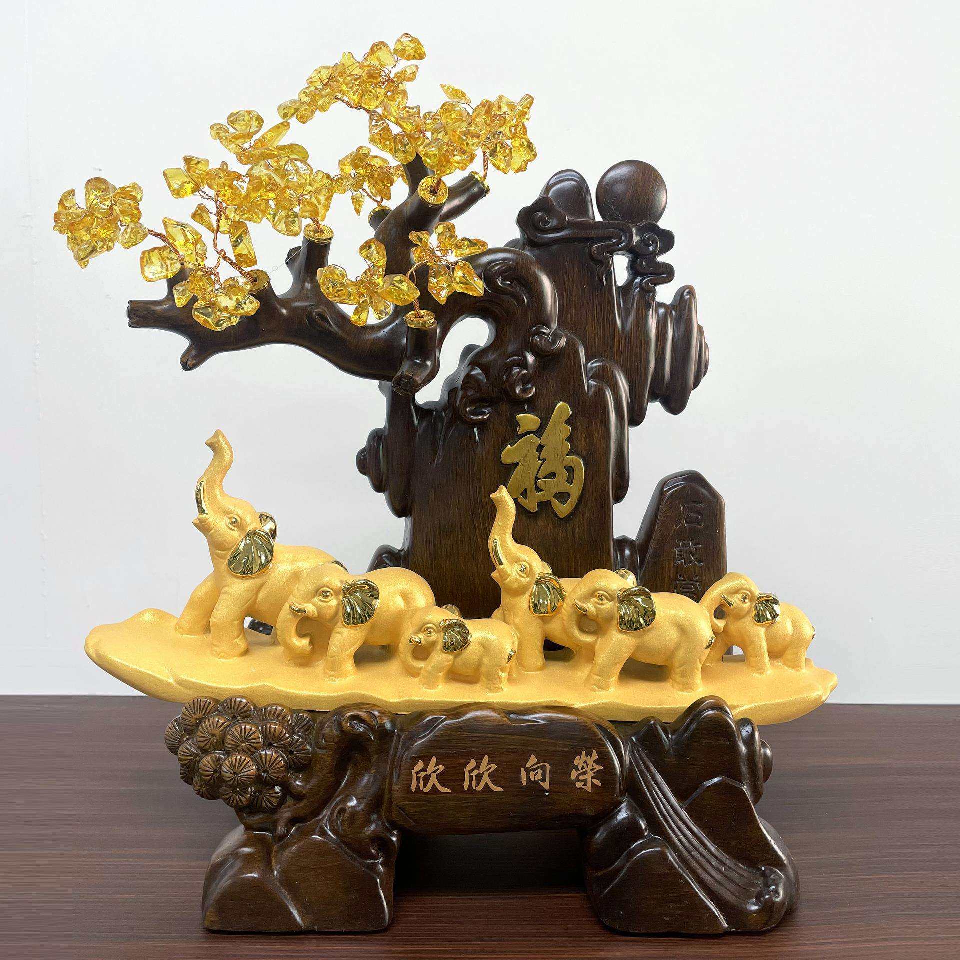 沙金六连对象摆件桌面酒柜玄关客厅家居装饰品大象树脂工艺品