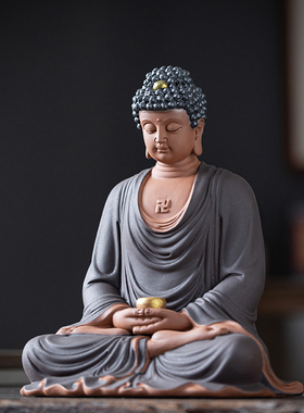 新中式陶a瓷如来佛祖禅意摆件家居客厅释迦摩尼玄关工艺品装饰摆