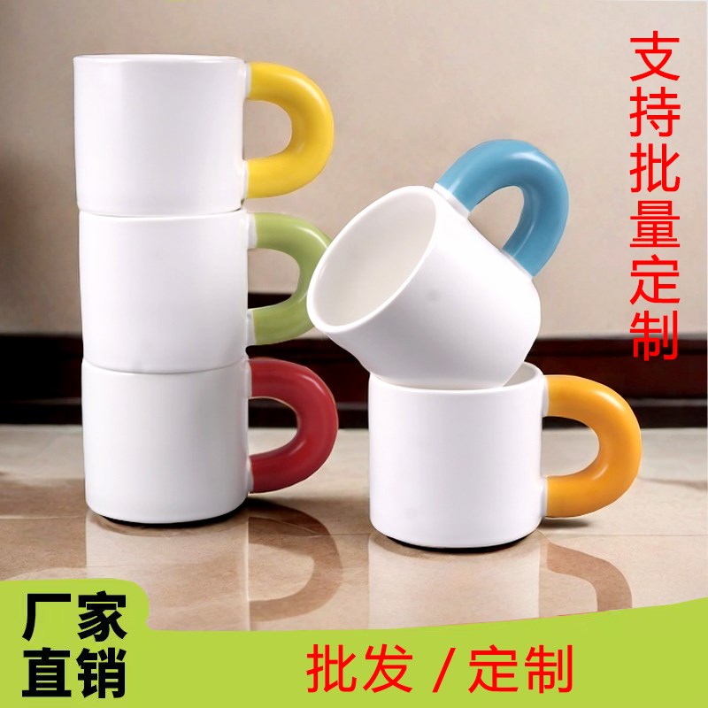 可爱卡通色办g粗把胖胖杯定制logo印图礼品陶瓷杯子订制印照片刻