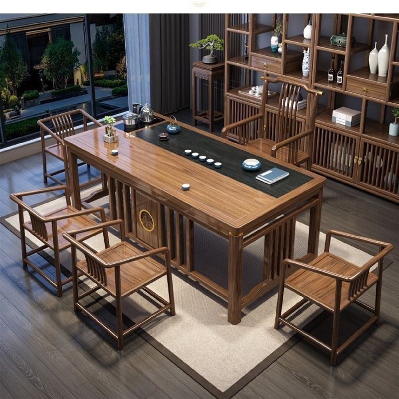 新中式实木茶桌椅j组合办公室家用茶桌一体一整套功夫泡茶台茶几