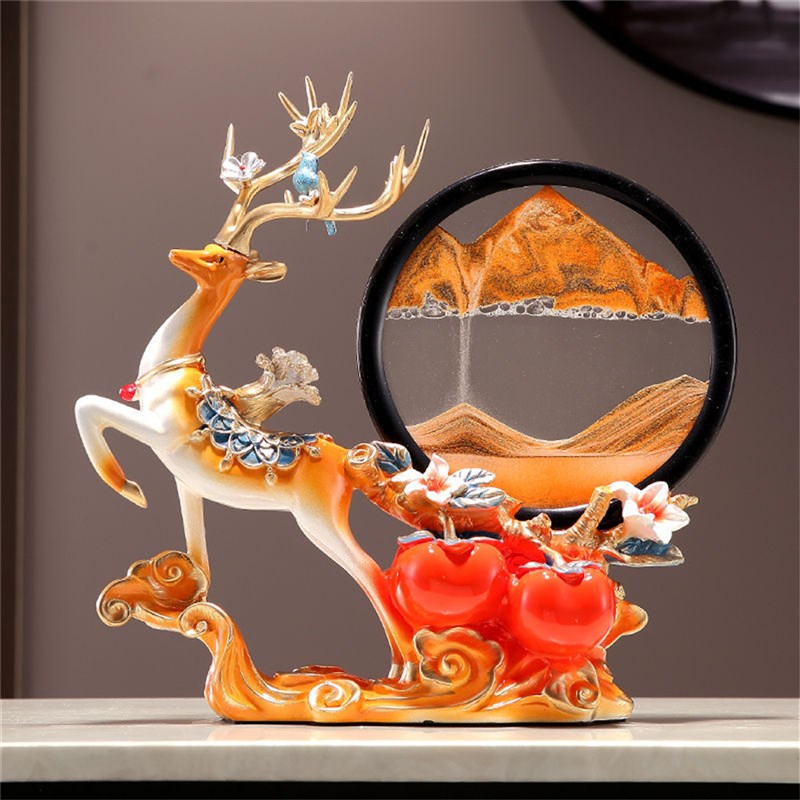 创意轻奢高档招财糜鹿摆件w家居饰品沙漏流沙画装饰品乔迁新居