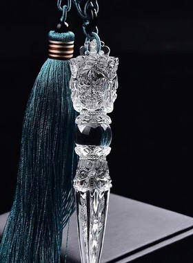 5A天然白水h晶普巴金刚降魔杵吊坠黄水晶撅男款车挂女款送鉴定书