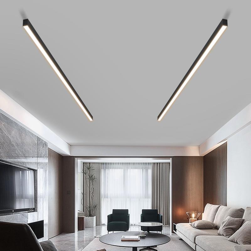 极简长条形灯明装线条灯无主灯客厅照明无吊顶客厅线性简约吸顶灯