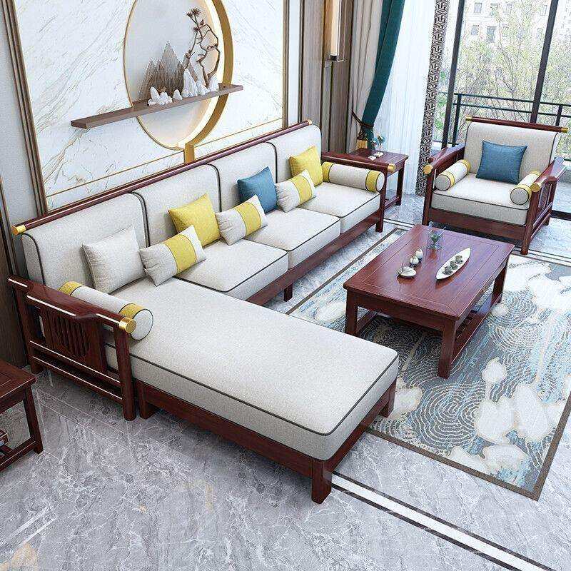 新中式转角家具实木沙发组合轻奢全现代简约橡木沙发禅意客厅贵妃