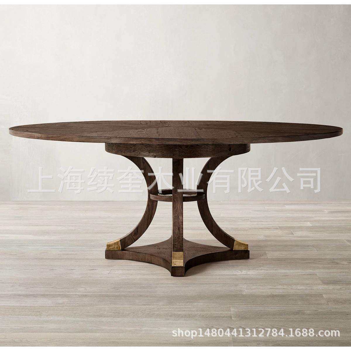 RH美式实木圆形桌餐桌椅家具设计师外贸出口跨境电商亚马逊供应商