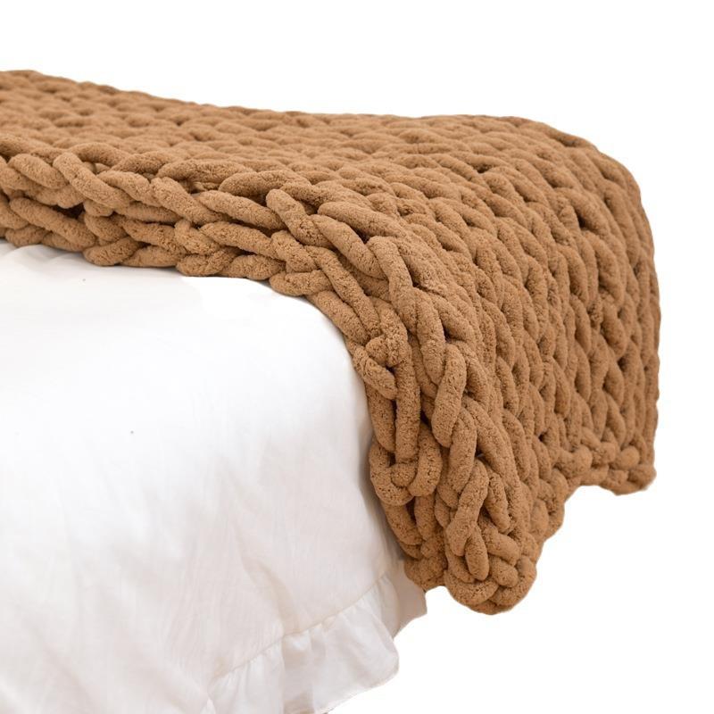 a类毛毯毯子沙发毯团织毯子珊瑚绒粗超粗雪尼尔毛毯北欧露营毯子