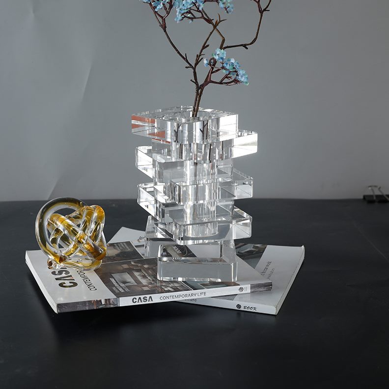 花瓶插花轻奢摆件几何书房装饰黄样板间花器擦客厅现代简约北欧奕