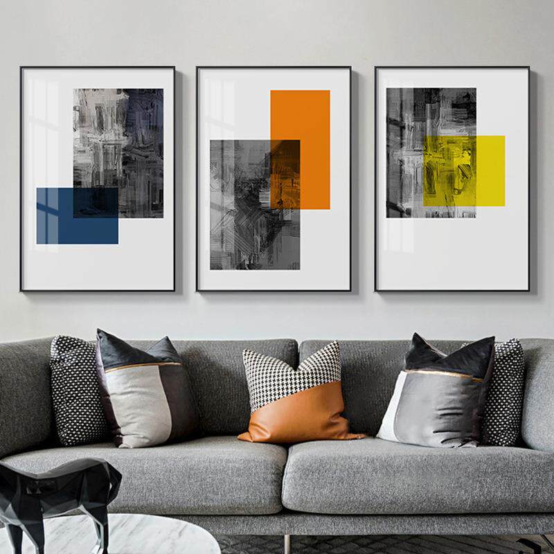 北欧客厅装饰画简约现代抽象风格卧室软装样板间挂画几何色块橙色