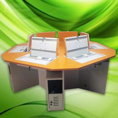 六角翻转电脑桌台式机房西安多媒体多边形隐藏式教室桌办公桌
