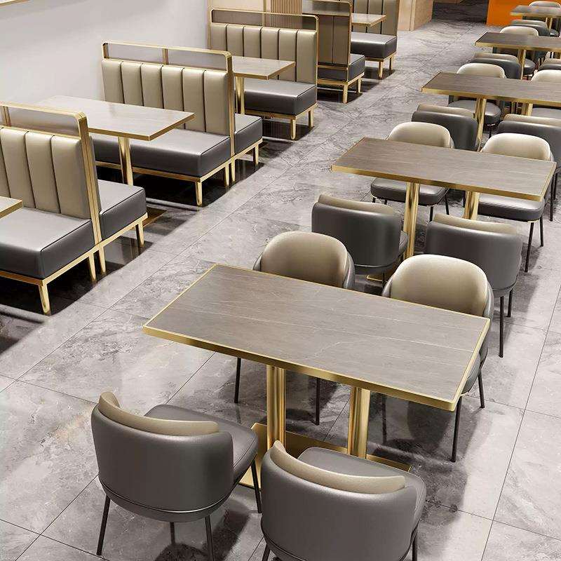 简约岩板西餐厅桌椅轻奢奶茶店咖啡店酒馆火锅店不锈钢卡座沙发