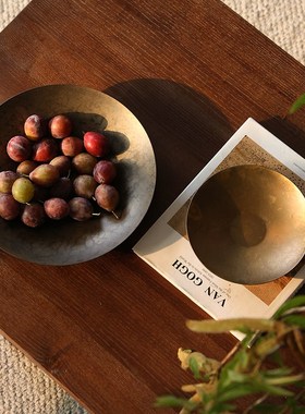 形上黄铜水果盘侘寂中古客厅餐桌摆件样板房售楼处玄关桌面装饰品