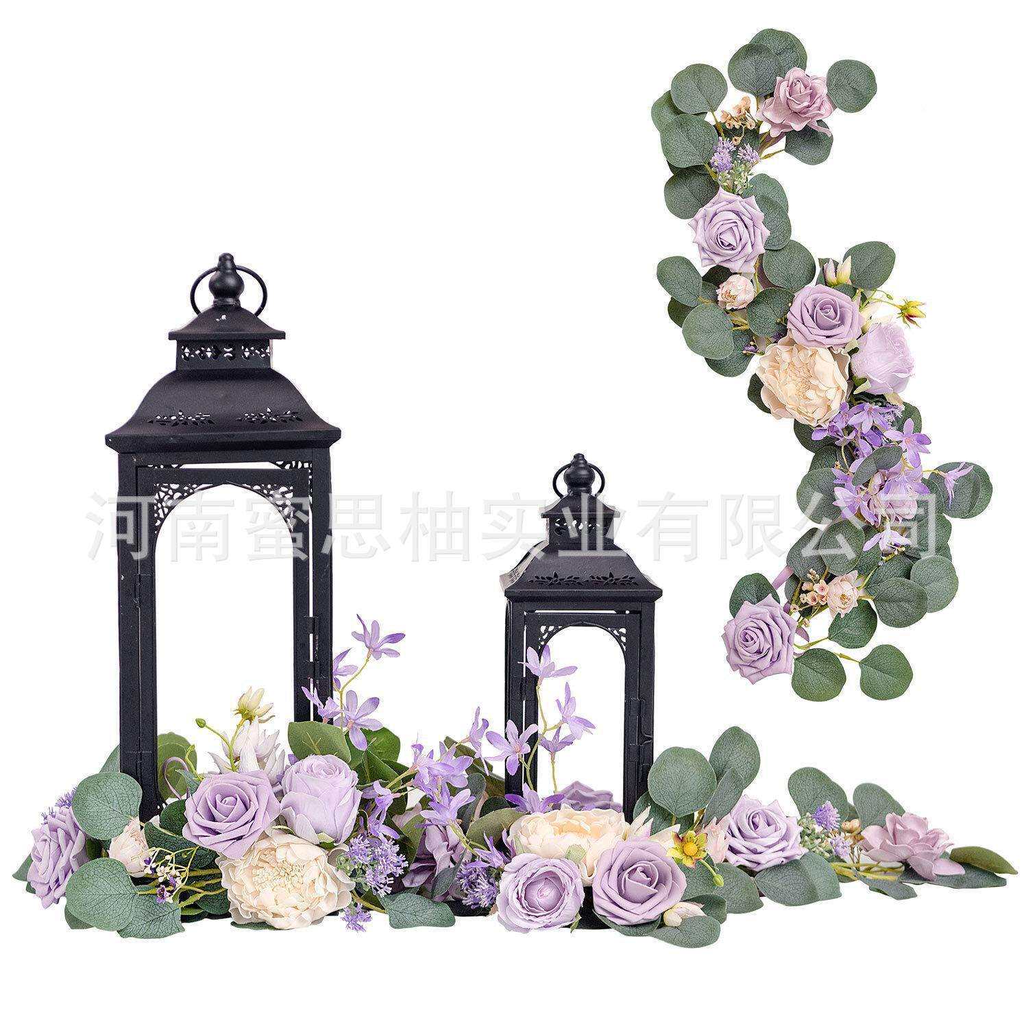 亚马逊跨境婚礼仿真花灯笼花绑带假花过道花装饰椅背花餐桌花条