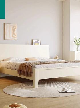 奶油风实木床小户型白色1.2米1.8米主卧双人1.5家用民宿储物婚床