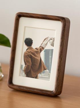 美式实木榫卯相框摆件圆角弧画框67810寸A43黑胡桃相片框摆台