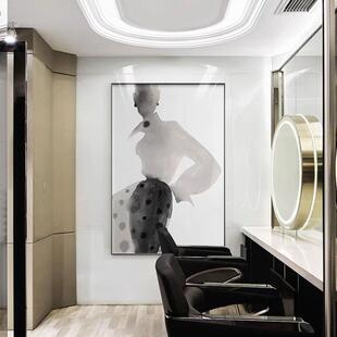 北欧轻奢客厅装饰画简约大气墙画黑白摩登人物挂画卧室女装店壁画