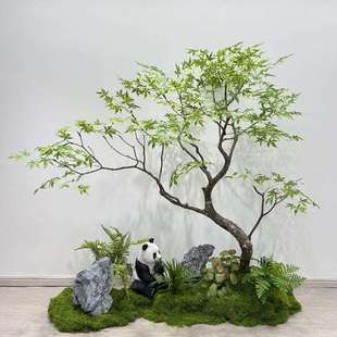 仿真绿枫树鸡爪槭枯山水盆景假树落地摆件茶室室内绿植造景装饰