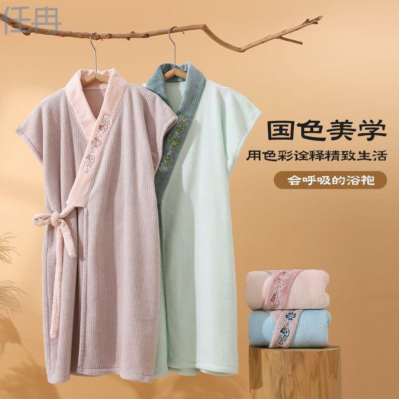 xKW玉颜新品中式浴袍女长款睡袍复古洗澡吸水速干浴袍成人夏薄款