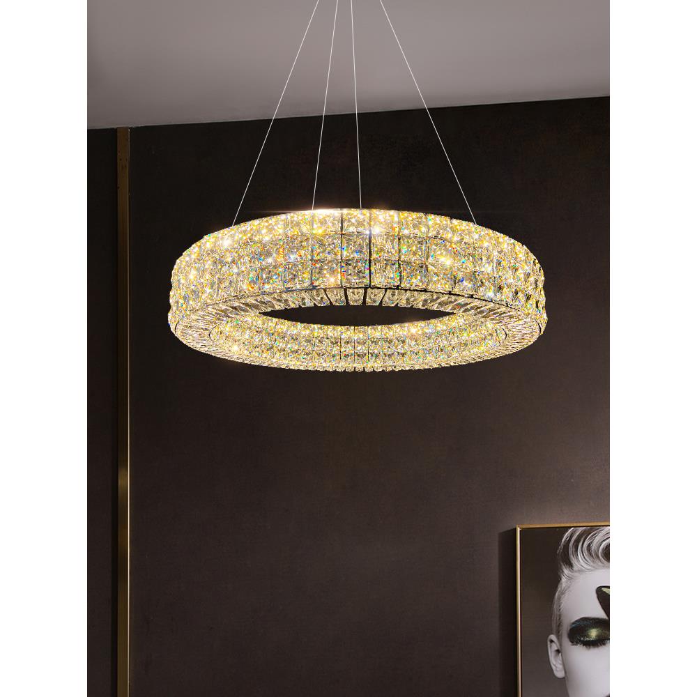 轻奢水晶吊灯客厅灯2023新款现代简约大气别墅奢华高端餐厅圆环灯