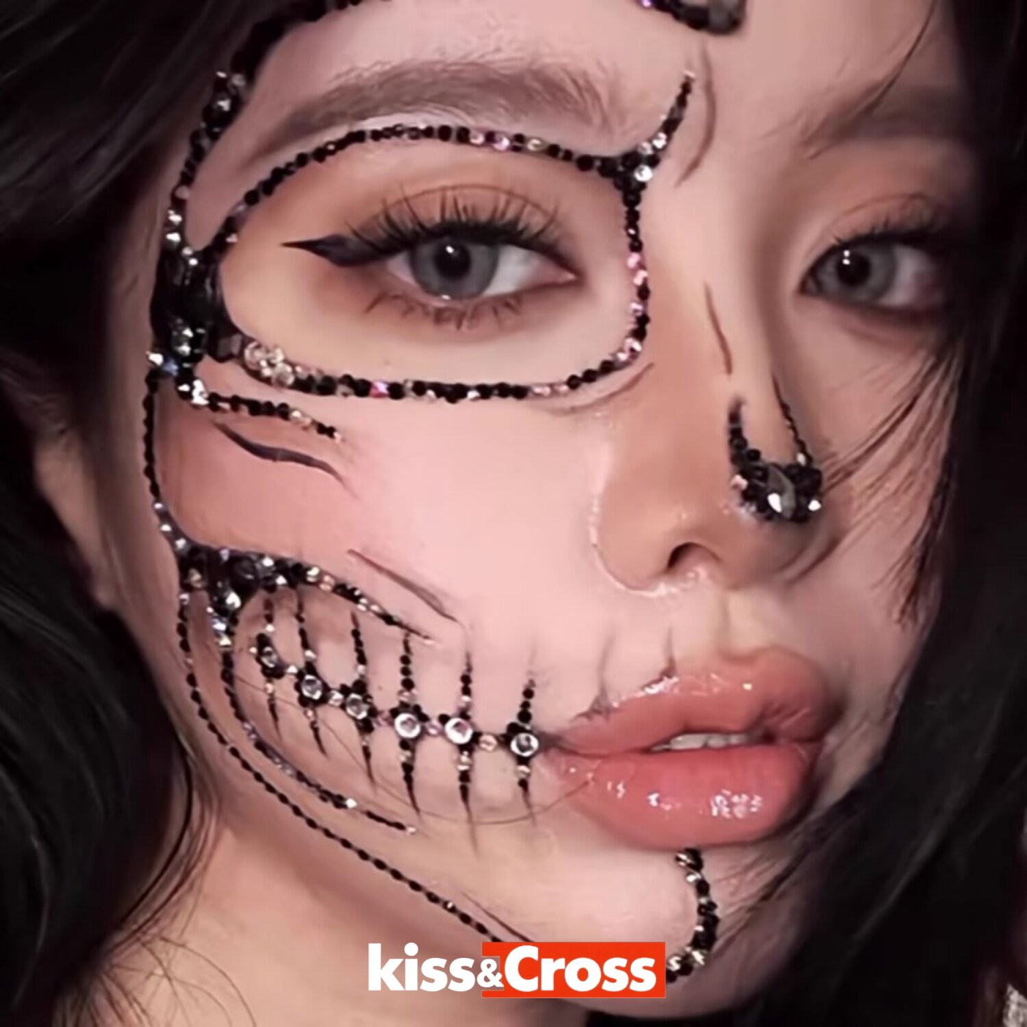 KissCross贴脸水钻骷髅头面具装饰品个性夸张舞台演出脸饰DIY配件