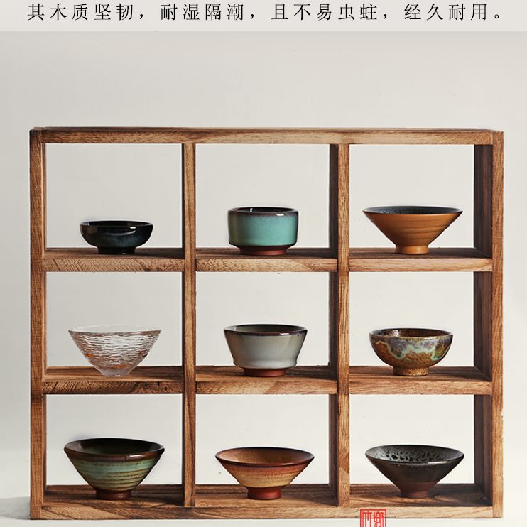 功夫茶具茶杯 实木多宝阁中式竹木烧桐置物博古架茶壶杯架 收纳柜