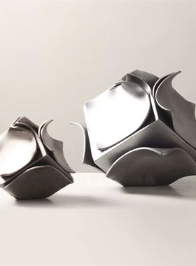 轻奢现代几何创意卷边花器样板间售楼处家居书房卧Y室艺术装饰