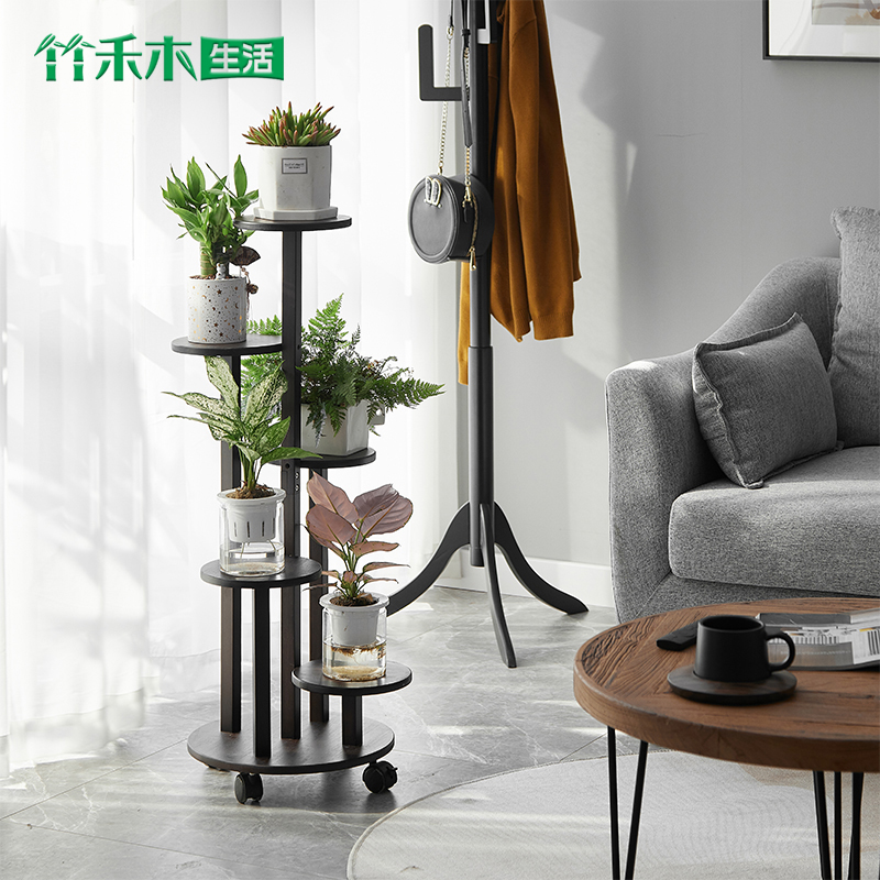 花架楠竹置物架多层带p轮子阳台绿萝多肉花盆架子客厅落地式花架