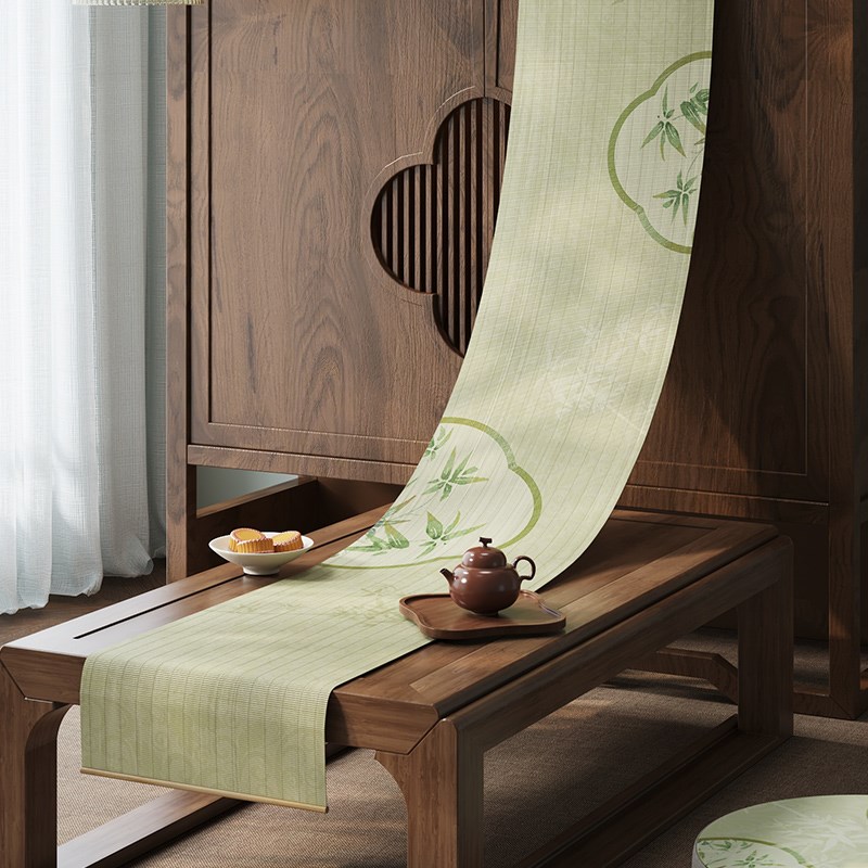 新中式竹席茶席桌旗禅意茶桌垫布国风竹I子长条茶旗竹编茶台隔热