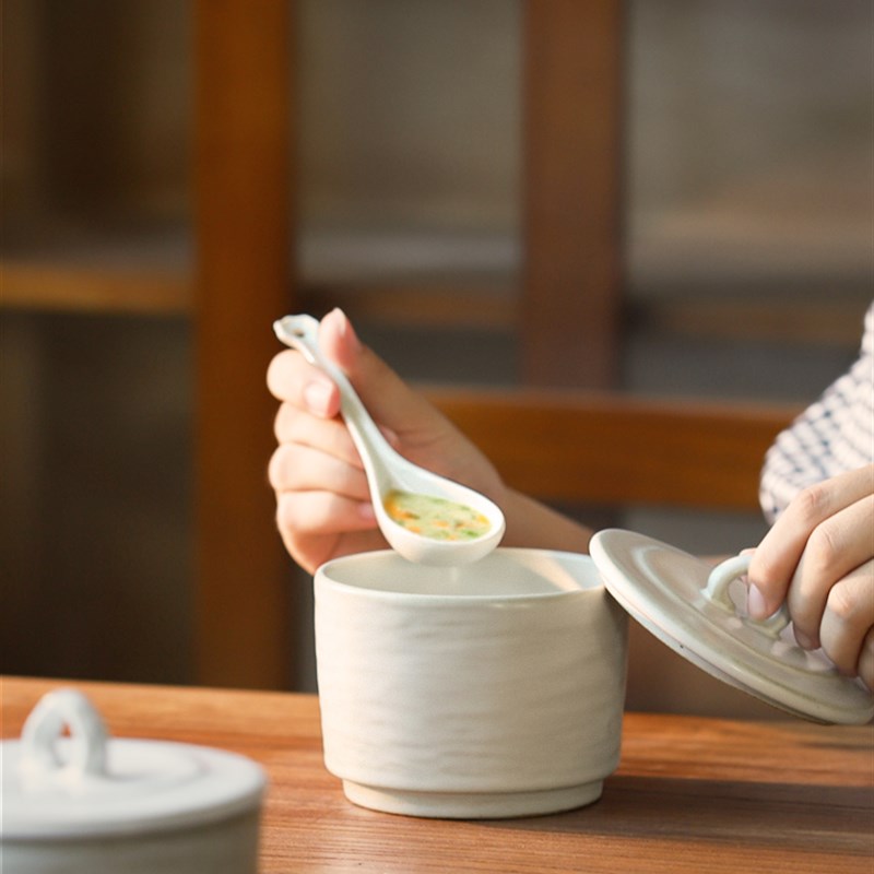 手工复古家用陶瓷燕窝甜点防水炖E蒸蛋一人带盖炖锅釉下彩餐具