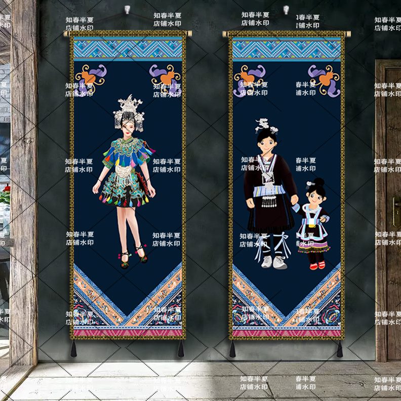 民族风布艺民宿侗族酒店走廊室内装饰卧室挂画客栈墙壁背景布挂毯图片