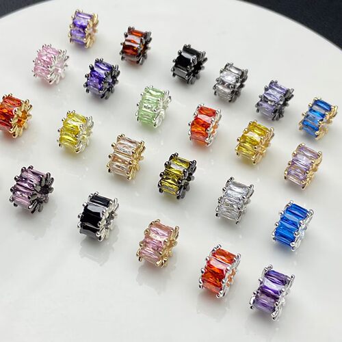 高保色铜镀金银白k色镶梯方锆石隔珠通孔DIY饰品配件水晶珠宝文玩