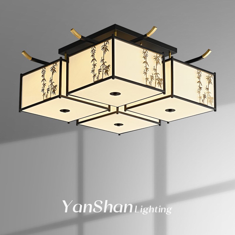 中国风东方宋代i美学客厅吸顶灯2025新款竹叶方形别墅大厅家用餐