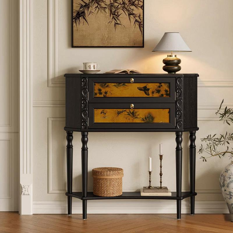 法式复古实木玄关柜 小户型客厅走廊艺术装饰展示储物柜玄关桌