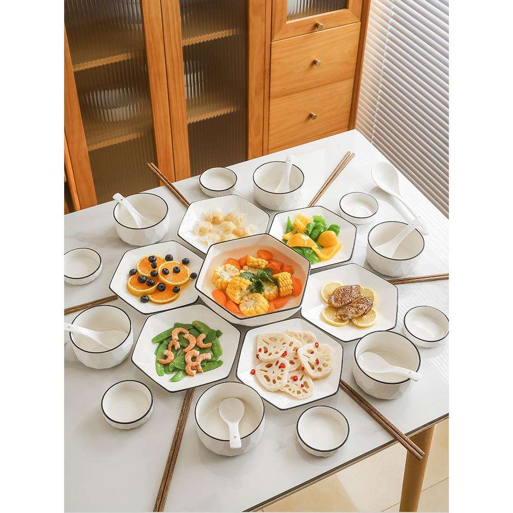 团圆拼盘餐具盘子菜盘家用2025新款过年火锅拼盘组合陶瓷汤碗套装