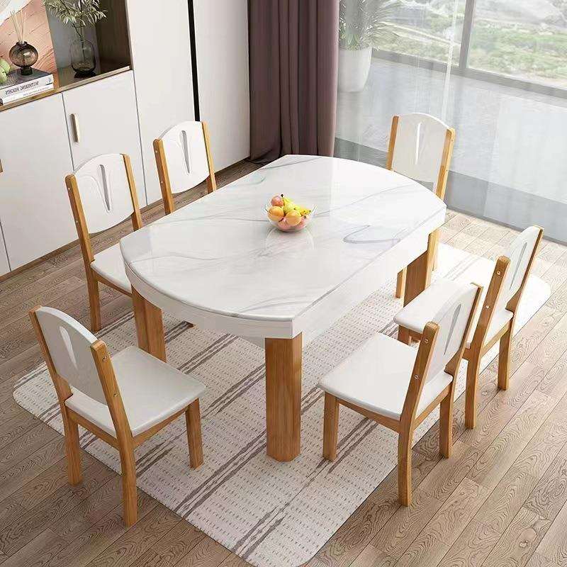 大理石餐桌椅组合实木现代简约家用小户型餐桌吃饭桌子可折叠方圆