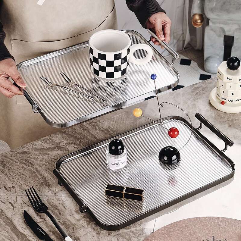 格娜斯（CRISTALGLASS） 现代轻奢金属亚克力托盘长方形杯盘家用