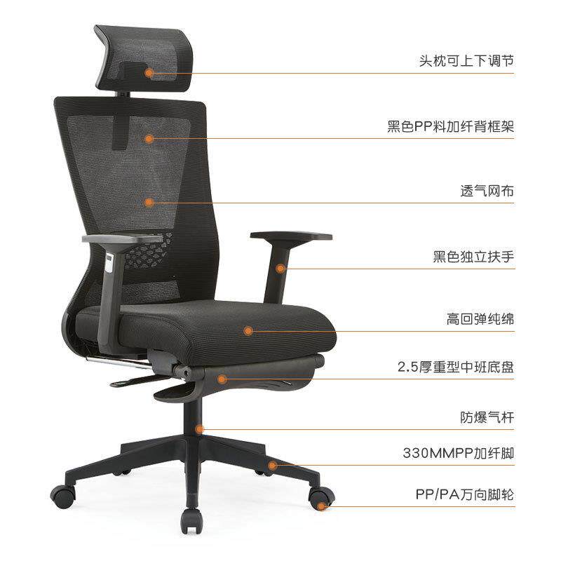 午睡椅护腰坐垫办公椅舒适带头枕网面职员久坐不累人体工学电脑椅