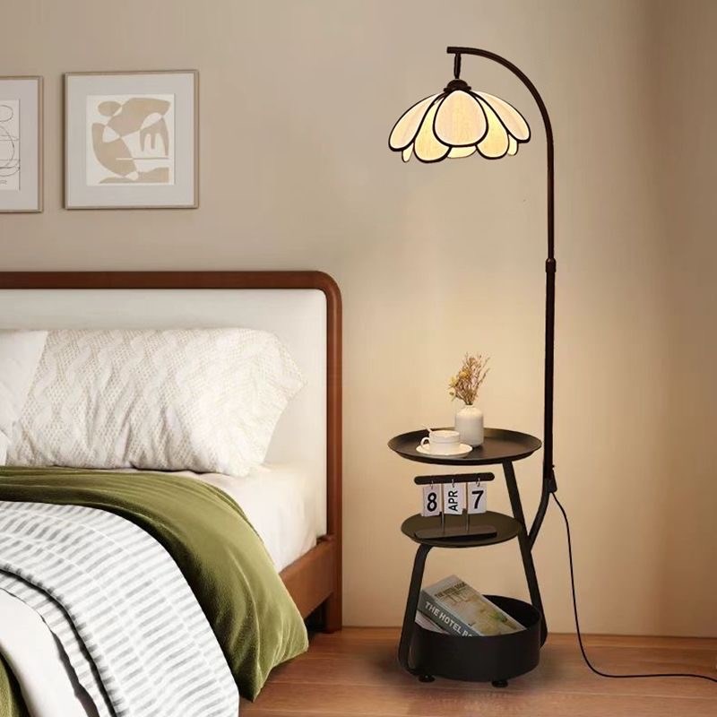 新款中风卧室床头柜置物茶u几客厅沙发旁一体气氛灯多层花瓣落地