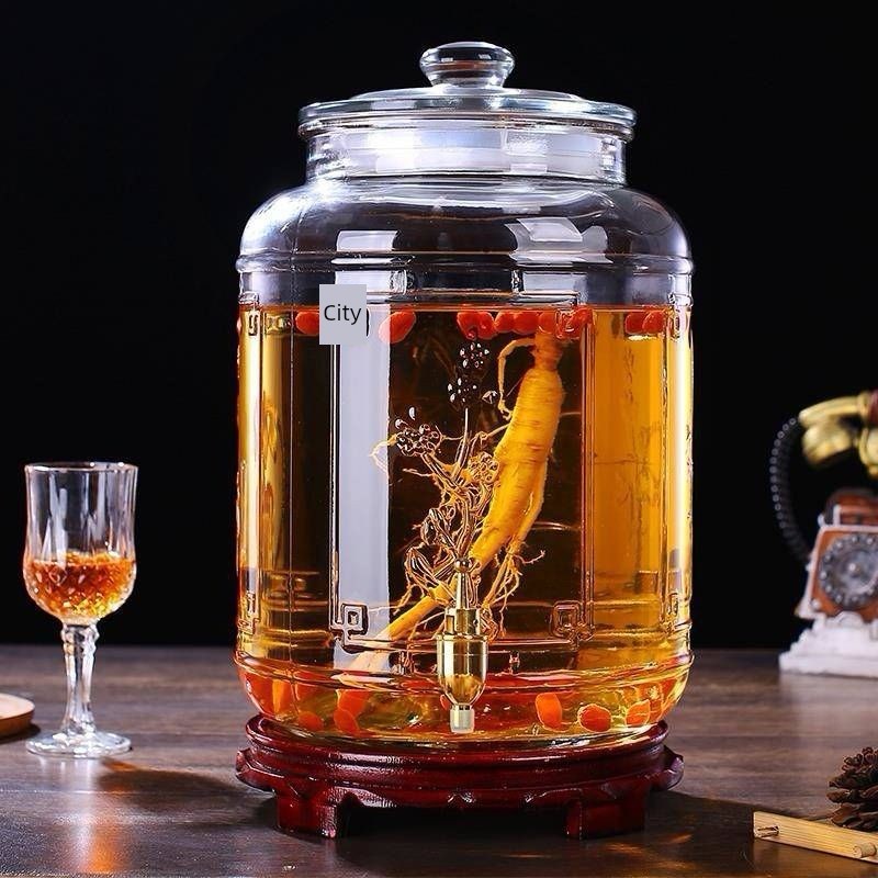 泡酒玻璃瓶酒坛泡酒罐带龙s头5斤10斤25斤透明玻璃密封罐酿酒坛子