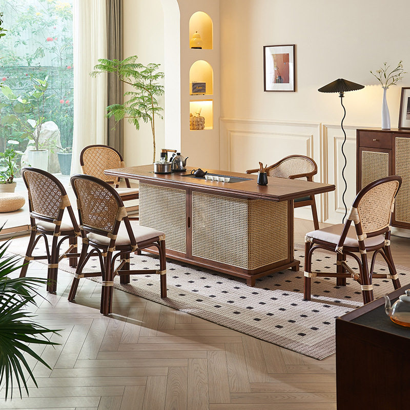 北欧实木茶桌椅组合新中式藤编茶台办公室家用套装一体禅意泡茶台,住宅家具,家用茶台/茶桌,淘宝优惠券,粉丝福利购,淘宝优惠卷