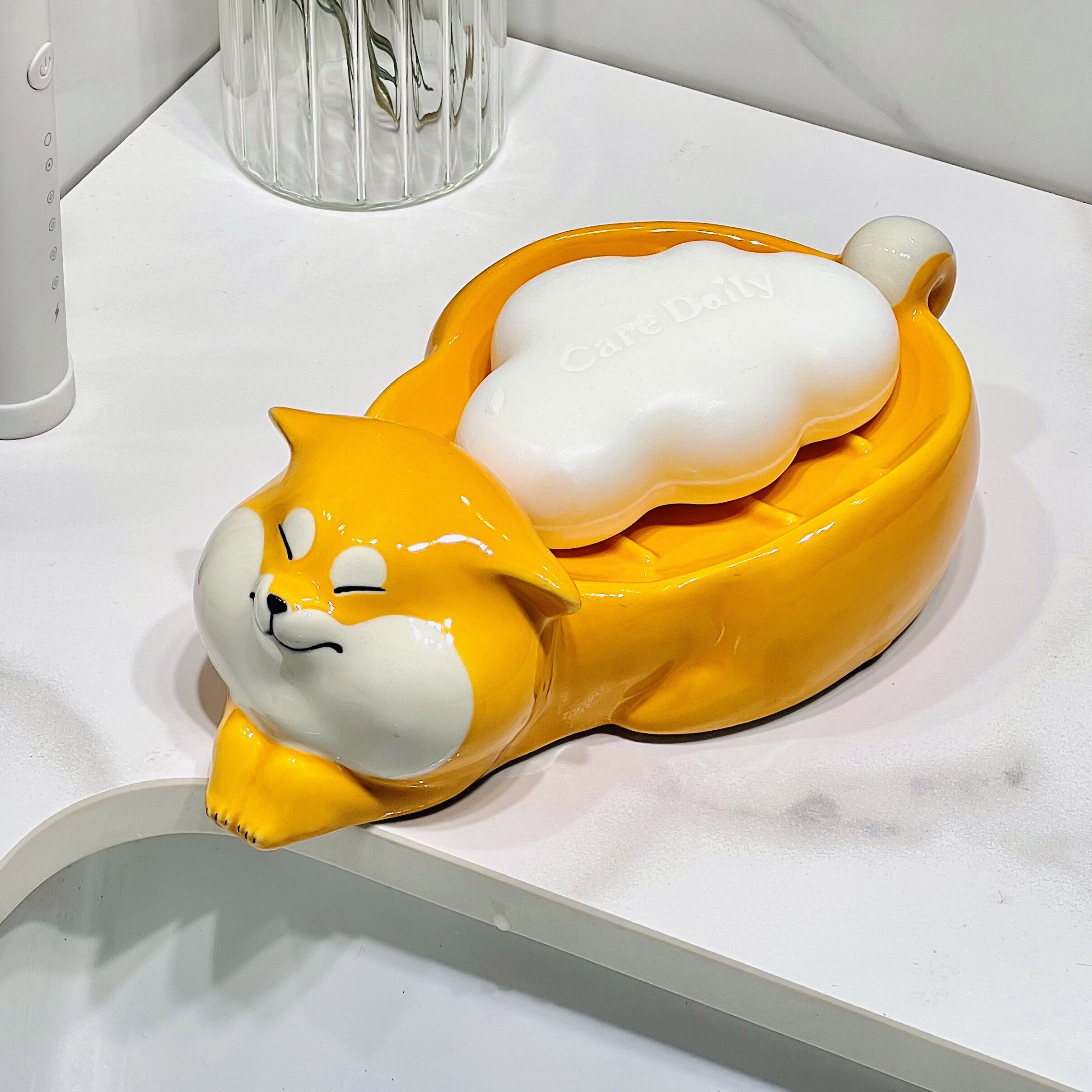 创意陶瓷肥皂盒可爱柯基香皂盒收纳置物架卫生Q间不积水沥水皂碟