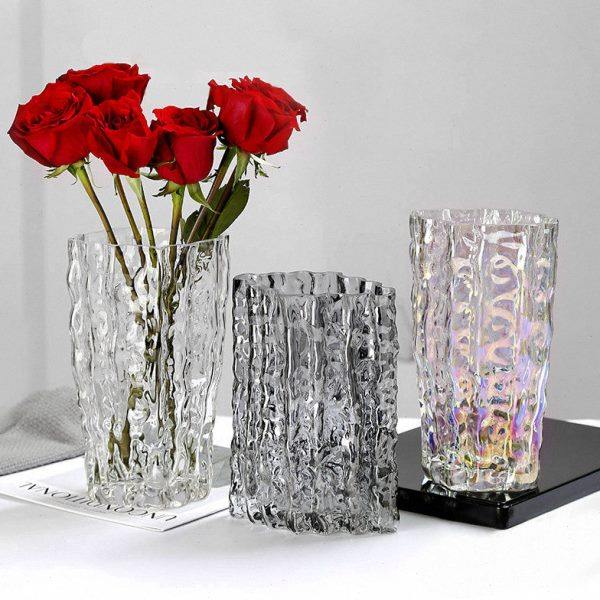 冰川玻璃透明插花水养鲜花创意北欧简约客厅扁花瓶摆件感,家居饰品,花瓶,淘宝优惠券,粉丝福利购,淘宝优惠卷