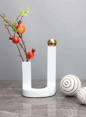 现代简约创意U形白色树脂花器样板房办公室家居客厅装饰花瓶摆件