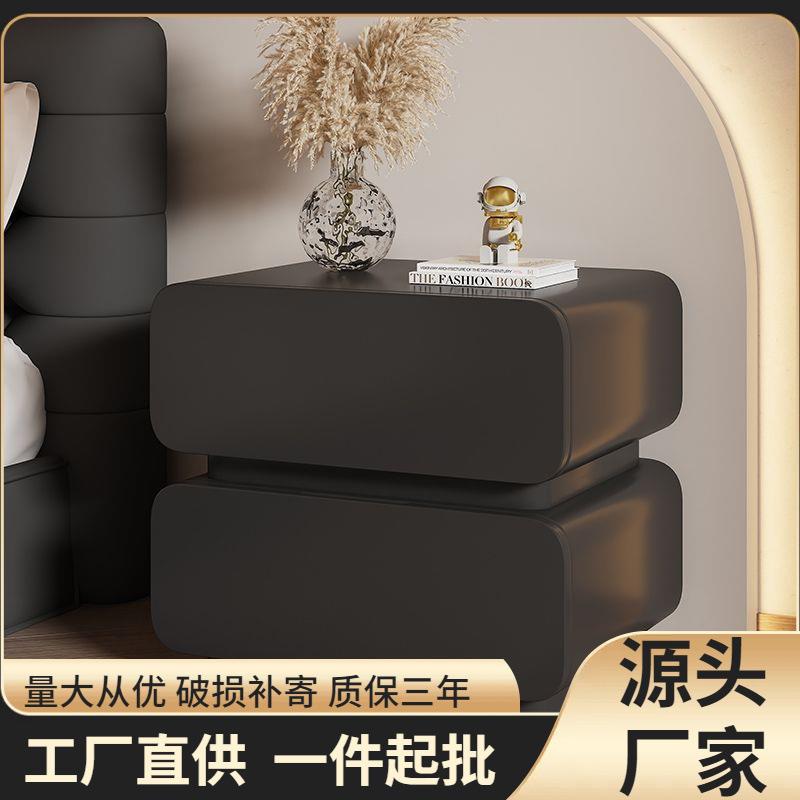 奶油风实木床头柜意式极简卧室收纳柜简约现代整装落地床边小柜子